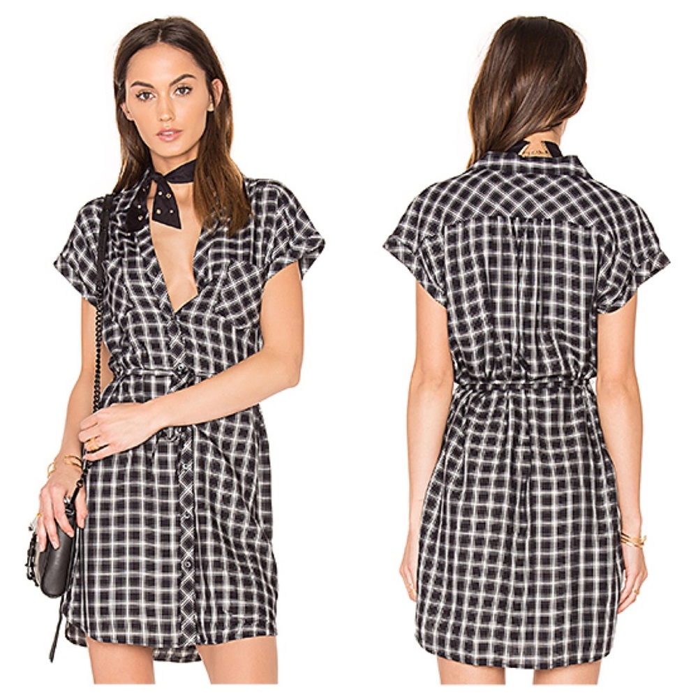 Soft Joie Plaid Button Down Tie Waist Dress